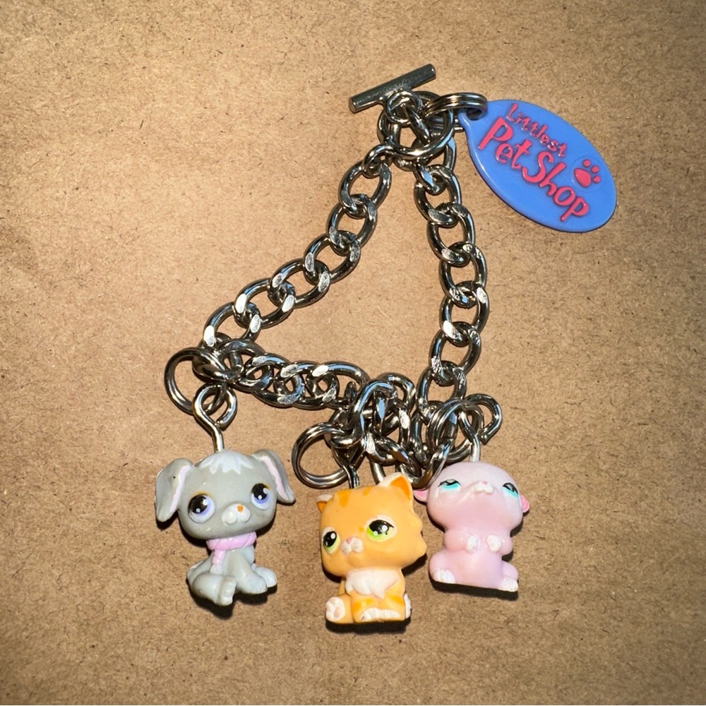Littlest Pet Shop Pink Gray Orange Charm Bracelet Silvertone 2000s y2k RARE